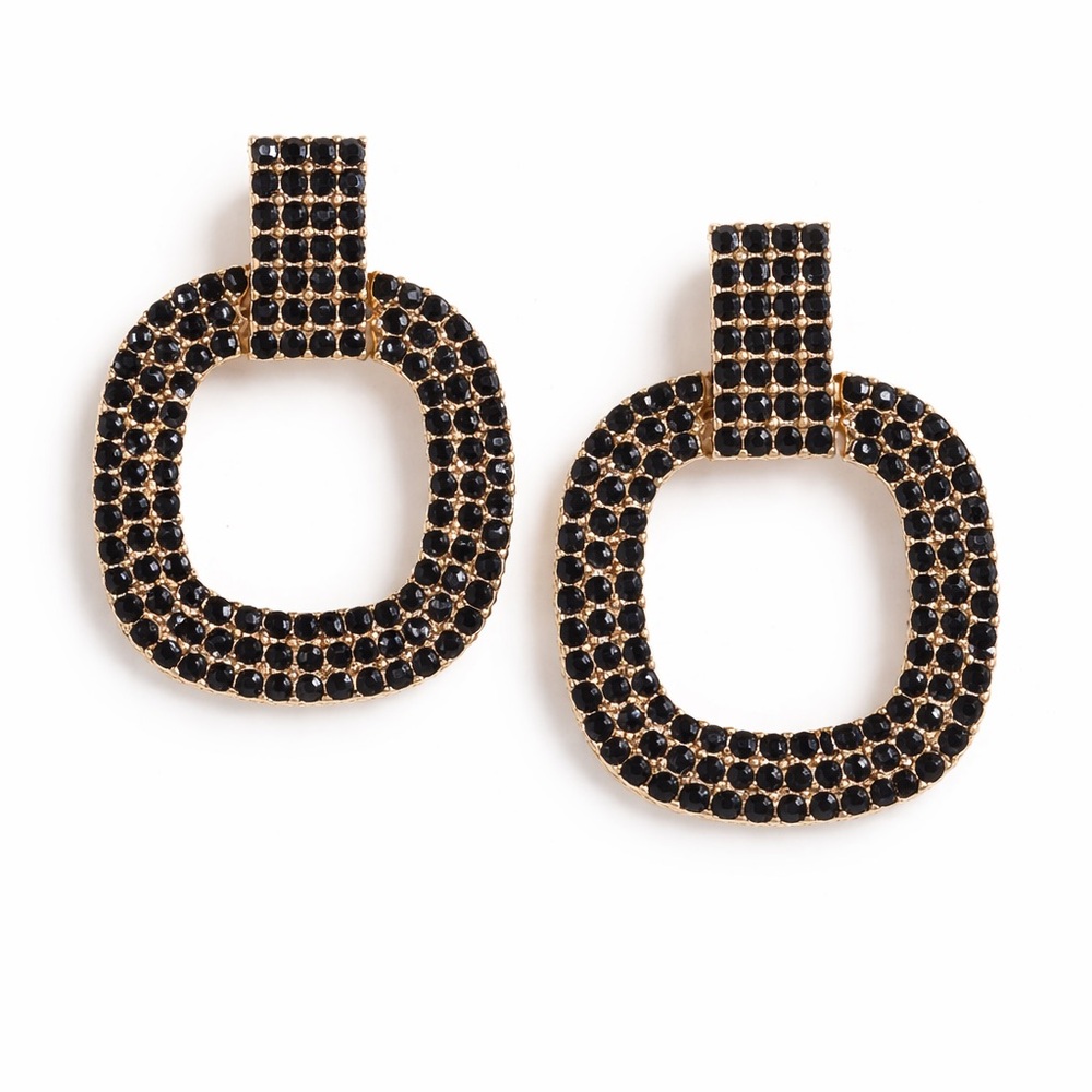 Fashion Nova Black Rhinestone Square Hoop Statement Earrings
